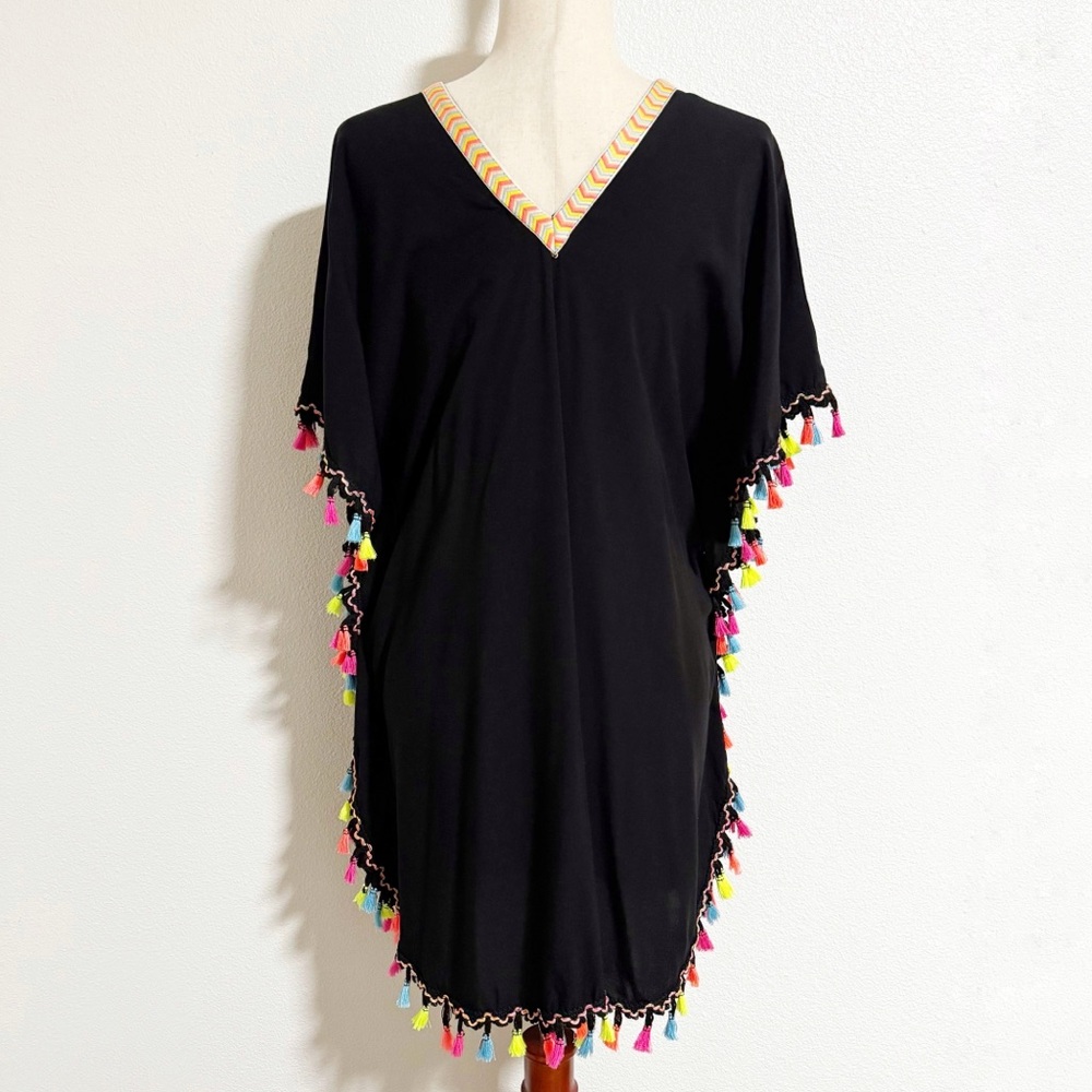NEW La Moda True Colours Tassel Trim Caftan Tunic Swim Cover - Picture 2 of 10